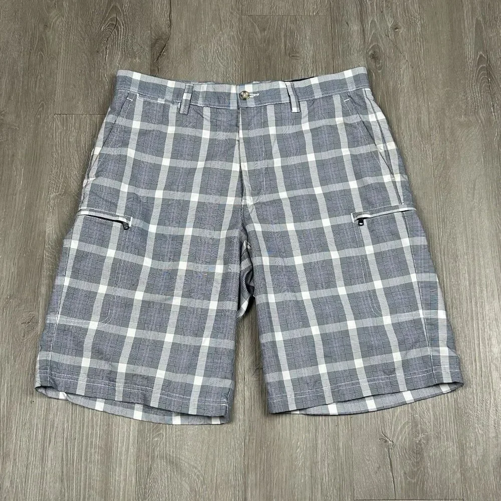 Black Brown 1826 Plaid Golf Shorts Mens 34 Flat Front Cotton *Needs Washed*‎